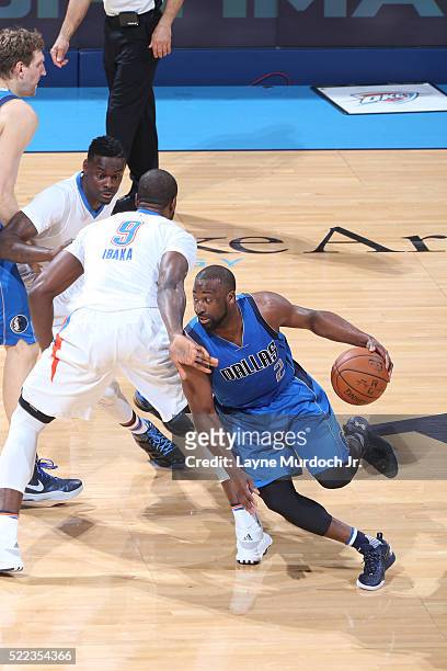 Raymond Felton of the Dallas Mavericks handles the ball against the Oklahoma City Thunder in Game Two of Western Conference Quarterfinals of the 2016...