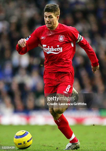 Steven Gerrard of Liverpool in action during the FA Barclays Premiership match between Birmingham City and Liverpool at St Andrews on February 12,...