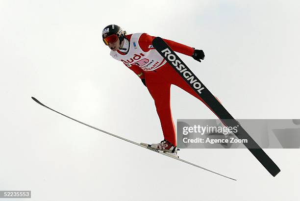 Havard Klemesten of Norway jumps during the FIS Nordic World Ski Championships Men's Team 4 x 5 Km Combined event at the Llanglauf Arena on February...