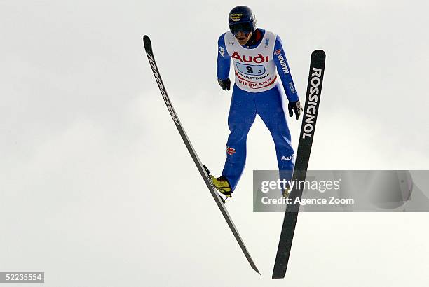 Ronny Ackermann of Germany jumps during the FIS Nordic World Ski Championships Men's Team 4 x 5 Km Combined event at the Llanglauf Arena on February...