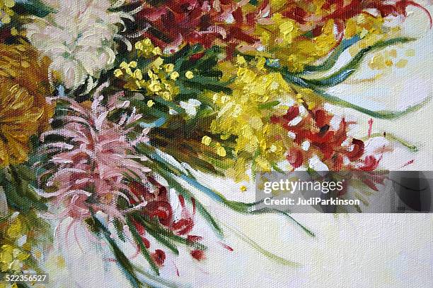 australian native flowers oil painting - indigenous australian art stock illustrations