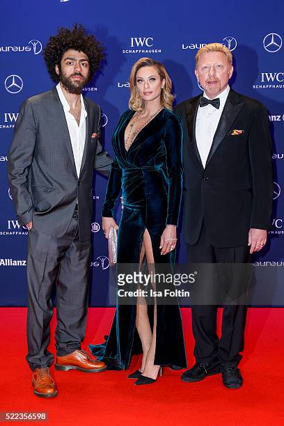 Former tennis player Boris Becker with his wife Lilly Becker and son Noah Becker attend the Laureus World Sports Awards 2016 on April 18, 2016 in...