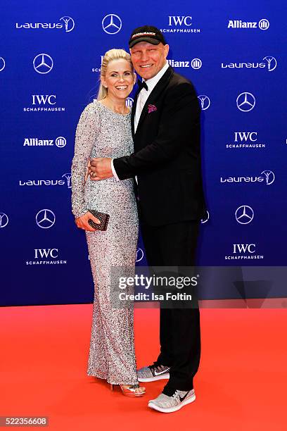Former German boxer Axel Schulz, his wife Patricia Schulz attend the Laureus World Sports Awards 2016 on April 18, 2016 in Berlin, Germany.