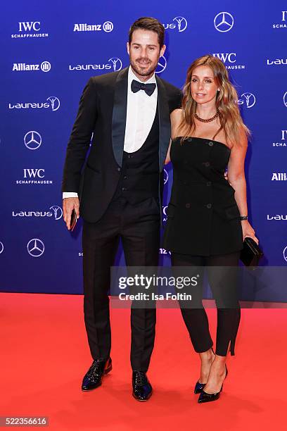 Laureus Ambassador Jamie Redknapp and wife Louise Redknapp attend the Laureus World Sports Awards 2016 on April 18, 2016 in Berlin, Germany.