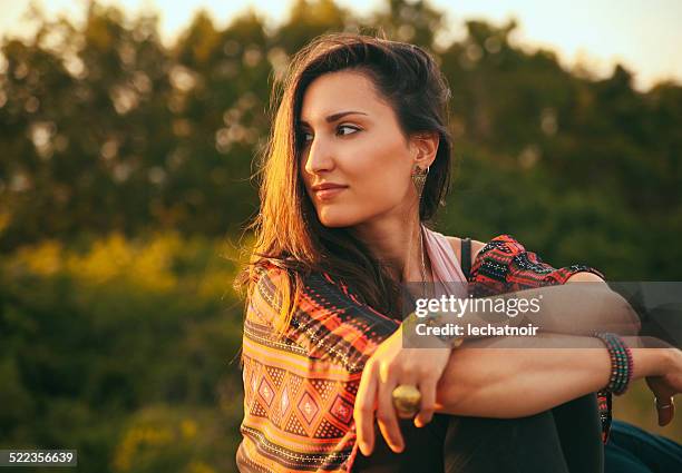 cross processed vintage fashion portrait - gold jewellery india stock pictures, royalty-free photos & images