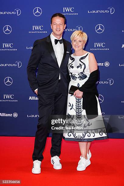 Former German footballer Fredi Bobic and his wife Britta Bobic attend the Laureus World Sports Awards 2016 on April 18, 2016 in Berlin, Germany.