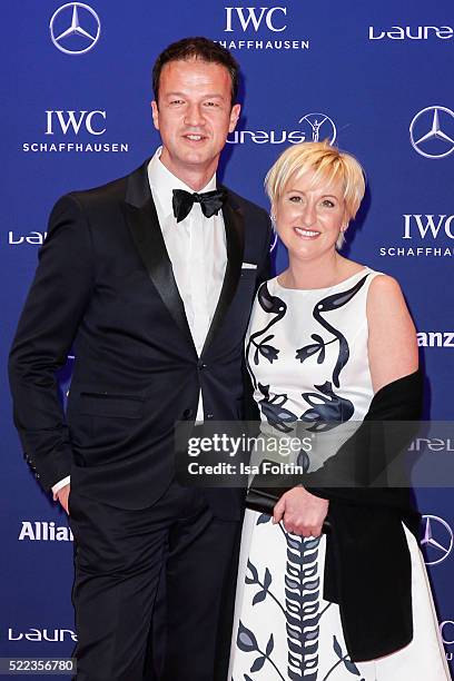 Former German footballer Fredi Bobic and his wife Britta Bobic attend the Laureus World Sports Awards 2016 on April 18, 2016 in Berlin, Germany.