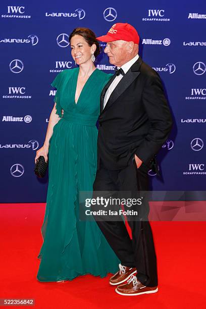 Former F1 pilot Andreas Nikolaus 'Niki' Lauda and his wife Birgit Lauda attend the Laureus World Sports Awards 2016 on April 18, 2016 in Berlin,...