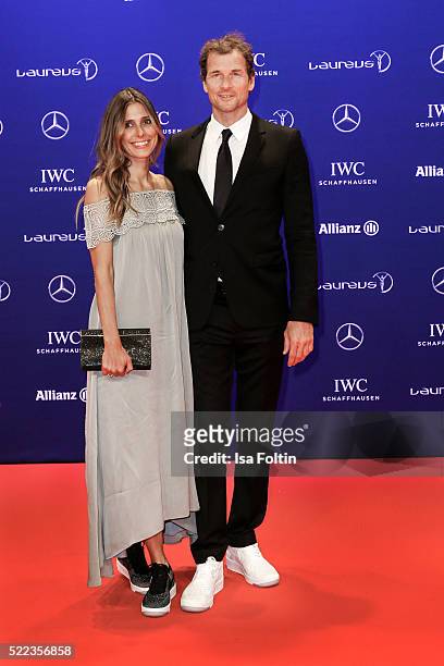 Former German footballer Jens Lehmann and his wife Conny Lehmann attend the Laureus World Sports Awards 2016 on April 18, 2016 in Berlin, Germany.