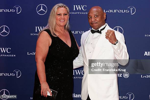 Kay Guarrera and Marvin Hagler attend the Laureus World Sports Awards 2016 at the Messe Berlin on April 18, 2016 in Berlin, Germany.