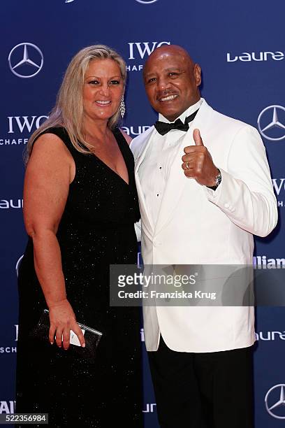 Kay Guarrera and Marvin Hagler attend the Laureus World Sports Awards 2016 at the Messe Berlin on April 18, 2016 in Berlin, Germany.