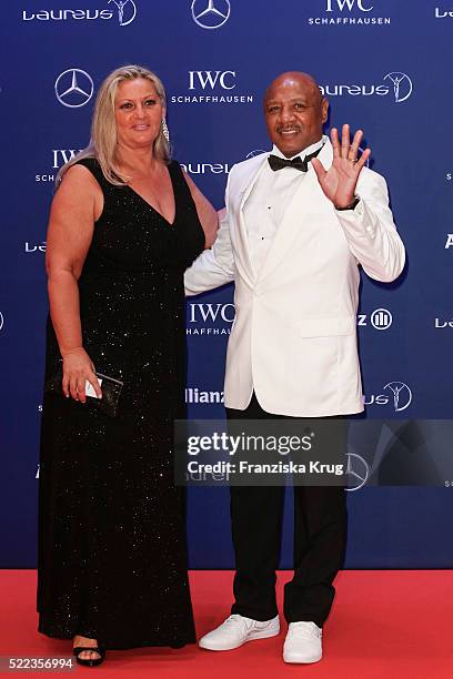 Kay Guarrera and Marvin Hagler attend the Laureus World Sports Awards 2016 at the Messe Berlin on April 18, 2016 in Berlin, Germany.