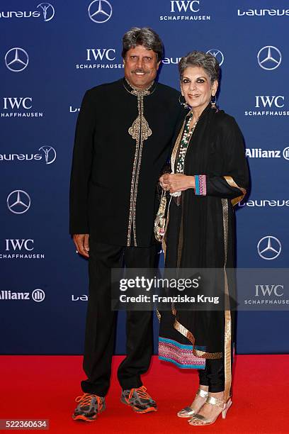 Kapil Dev and Romi Dev attend the Laureus World Sports Awards 2016 at the Messe Berlin on April 18, 2016 in Berlin, Germany.