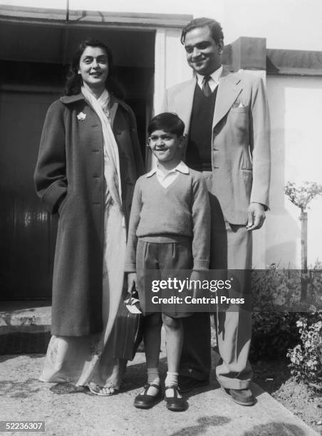 The Maharajah and Maharanee of Jaipur with their seven year-old son Jagat Singh in London, 23rd April 1957.