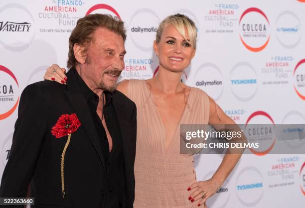 Johnny Hallyday and Laeticia attend the 20th annual COLCOA French Film Festival Opening Night at the Directors Guild of America in West Hollywood,...