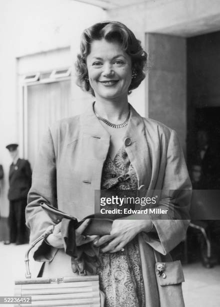 French film actress Simone Simon outside the Dorchester Hotel, London, 29th June 1955.