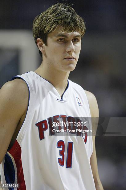 Darko Milicic of the Detroit Pistons is on the court during the game against the Charlotte Bobcats at The Palace of Auburn Hills on November 21, 2004...