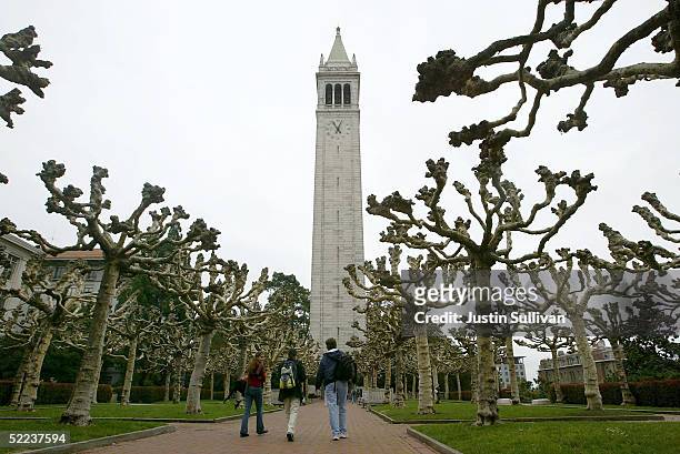 Students walk near Sather Tower on the University of California at Berkeley campus February 24, 2005 in Berkeley, California. The City of Berkeley is...