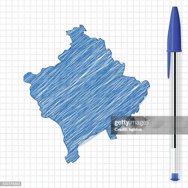 kosovo map sketch on grid paper, blue pen - pristina 幅插畫檔、美工圖案、卡通及圖標