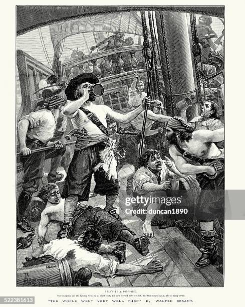 pirates plündern ein schiff sie haben - besatzung stock-grafiken, -clipart, -cartoons und -symbole