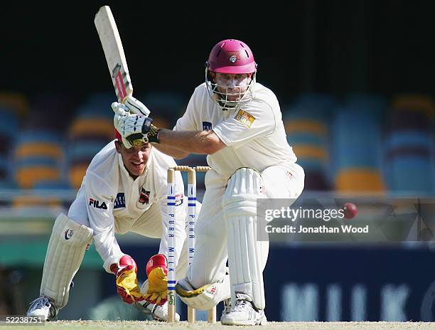 Martin Love of the Bulls in action during day 2 of the Pura Cup match between the Queensland Bulls and South Australia Redbacks at the Gabba,...