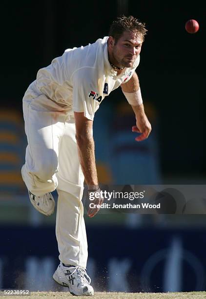 Ryan Harris of the Redbacks in action during day 2 of the Pura Cup match between the Queensland Bulls and South Australia Redbacks at the Gabba,...