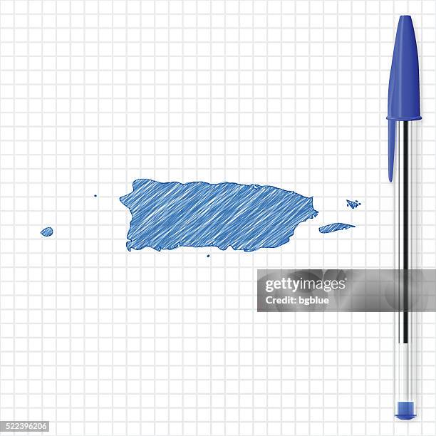 Puerto Rico Map Sketch On Grid Paper Blue Pen High-Res Vector Graphic