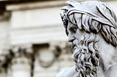 Detail of Zeus in Piazza Navona fountain, Rome Italy