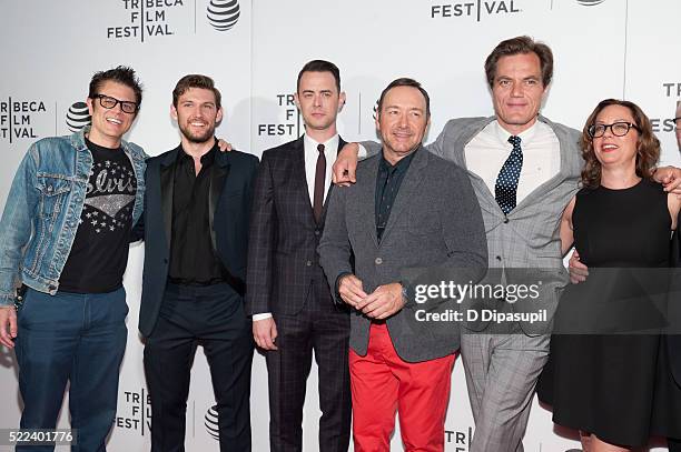 Johnny Knoxville, Alex Pettyfer, Colin Hanks, Kevin Spacey, Michael Shannon, and director Liza Johnson attend the "Elvis & Nixon" premiere during the...