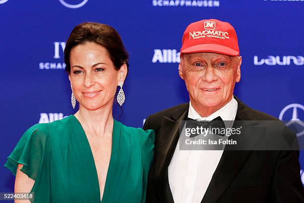 Former F1 pilot Andreas Nikolaus 'Niki' Lauda and his wife Birgit Lauda attend the Laureus World Sports Awards 2016 on April 18, 2016 in Berlin,...