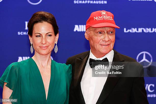 Former F1 pilot Andreas Nikolaus 'Niki' Lauda and his wife Birgit Lauda attend the Laureus World Sports Awards 2016 on April 18, 2016 in Berlin,...