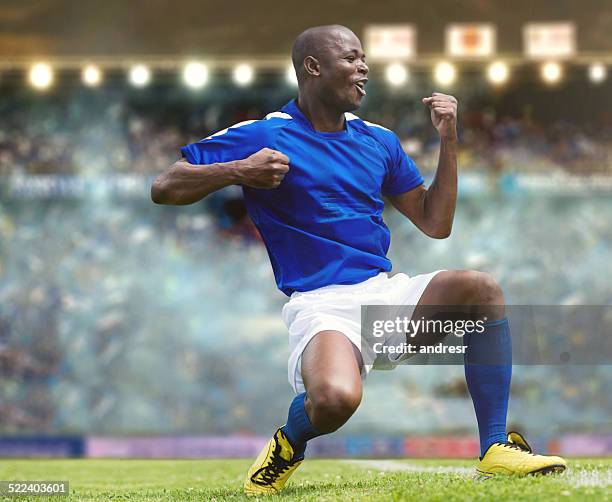 football player celebrating - soccer player bildbanksfoton och bilder