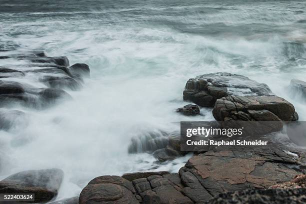 long exposure of breakwater on rocky coast - kattegat sea stock pictures, royalty-free photos & images