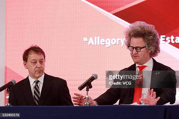 German film director Florian Henckel von Donnersmarck and American film director Sam Raimi attend the establishment press conference of Allegory...