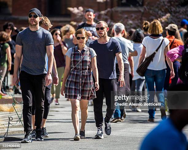 Kate Mara and Jamie Bell are seen touring The High Line in Chelsea with Kate's brother John Mara Jr. And a friend on April 19, 2016 in New York City.