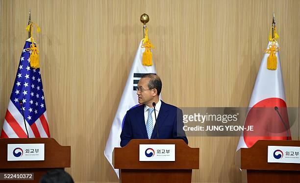 South Korean Vice Foreign Minister Lim Sung-Nam waits for US Deputy Secretary of State Tony Blinken and Japanese Vice Foreign Minister Akitaka Saiki...