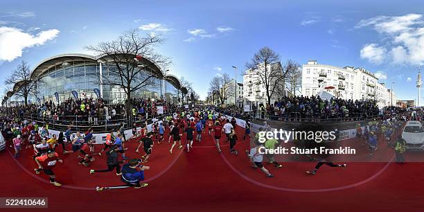 The athletes run at the start of the Haspa Hamburg marathon on April 17, 2016 in Hamburg, Germany.