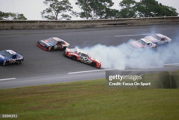 The Red Barron car spins out of control on a turn during the Daytona 500 at the Daytona Speedway on February 19, 1989 at Daytona Beach, Florida.