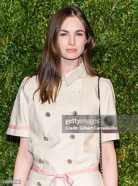 Model Laura Love attends the 11th Annual Chanel Tribeca Film Festival Artists Dinner at Balthazar on April 18, 2016 in New York City.