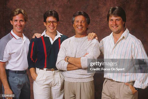 Mario Andretti poses with his two sons, Michael and Jeff and his nephew John Andretti.