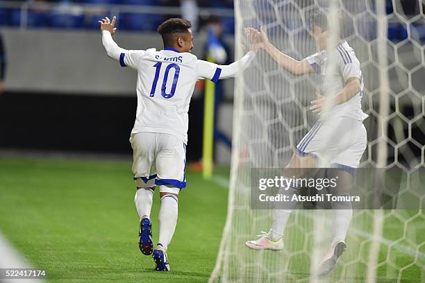 Santos of Suwon Samsung Bluewings FC celebrates after scoring a first goal of his team during the AFC Champions League Group G match between Gamba...