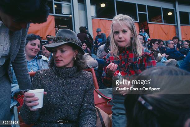 Nancy Seaver, wife of New York Mets pitcher Tom Seaver, sits in the stands during a game in the 1983 season.
