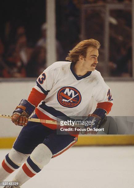 New York Islanders' Bob Nystrom skates during a game against the Montreal Canadiens at Nassau Coliseum circa 1980 in Uniondale, New York.