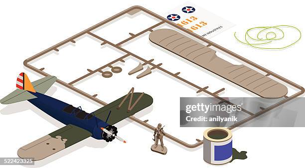 ilustraciones, imágenes clip art, dibujos animados e iconos de stock de avión modelo - montar