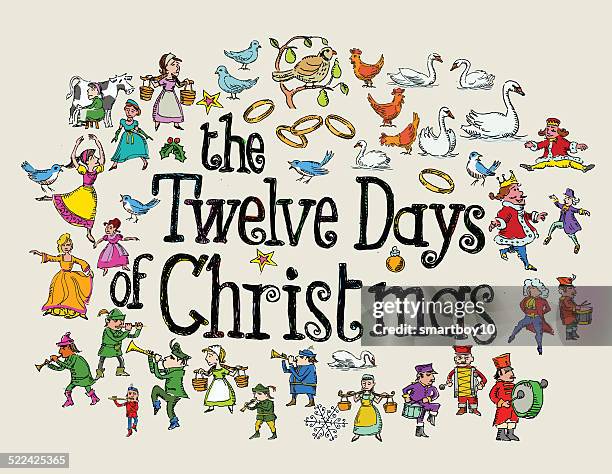 the twelve days of christmas greeting - drummer stock-grafiken, -clipart, -cartoons und -symbole