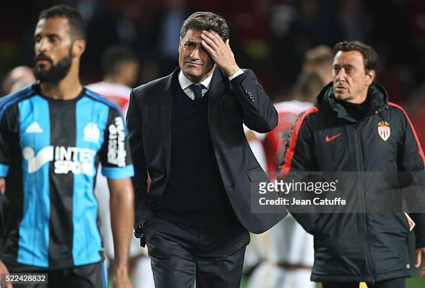 Coach of Olympique de Marseille Jose Miguel Gonzalez Martin del Campo aka Michel leaves the field following the French Ligue 1 match between AS...