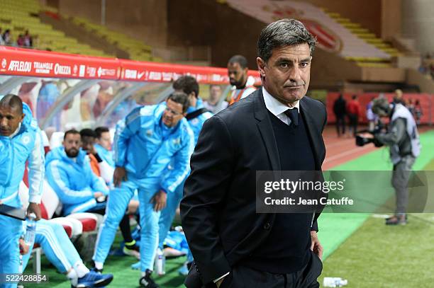 Coach of Olympique de Marseille Jose Miguel Gonzalez Martin del Campo aka Michel looks on during the French Ligue 1 match between AS Monaco and...