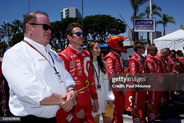 Long Beach, CA Team owner Chip Ganassi and driver Scott Dixon of the Target Chip Ganassi Racing Chevrolet on the grid prior to the Verizon IndyCar...