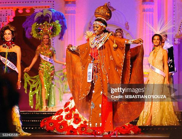 Kenya's Carolyn Verkaik in her country's traditional outfit at 'Mrs World 2005' competition at the Amby Valley Sahara Lake City in Lonavala 140...