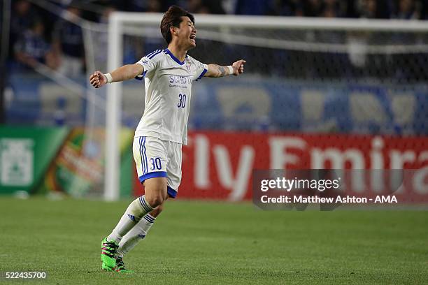 Shin Se-gye of Suwon Samsung Bluewings celebrates victory during the AFC Champions League Group G match between Gamba Osaka and Suwon Samsung...